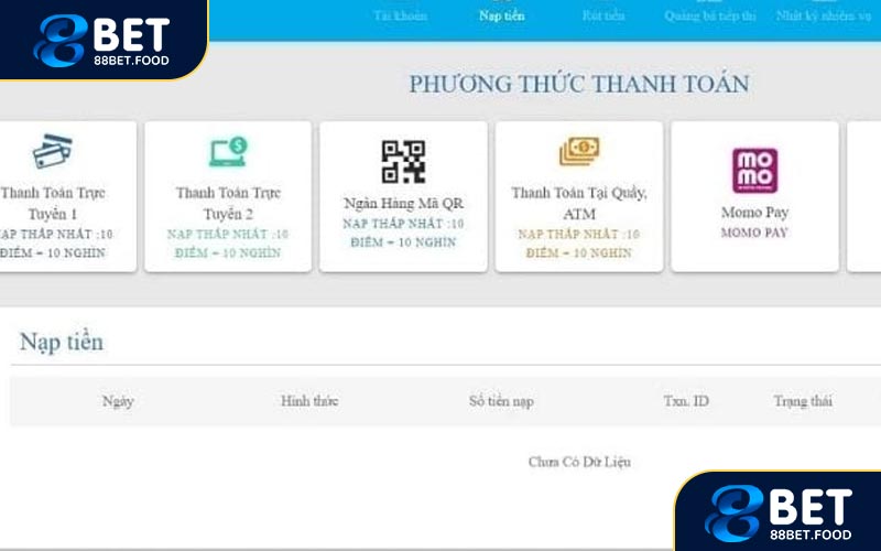 Hướng dẫn quy trình nạp tiền 88BET dễ dàng cho tân binh